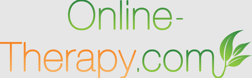 Online-Therapy.com logo featuring calming green and orange colors with a leaf, representing supportive online therapy for social anxiety relief.